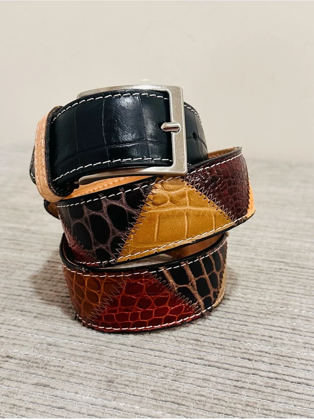 Genuine Alligator Crocodile Patchwork Belt Made in Italy Vero Coccodrillo